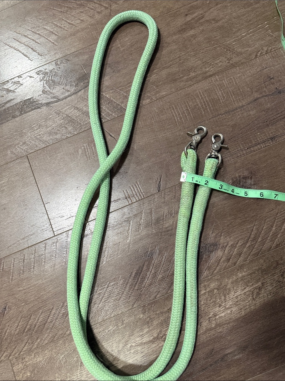 Mint Green thick rope reins with easy clip on.